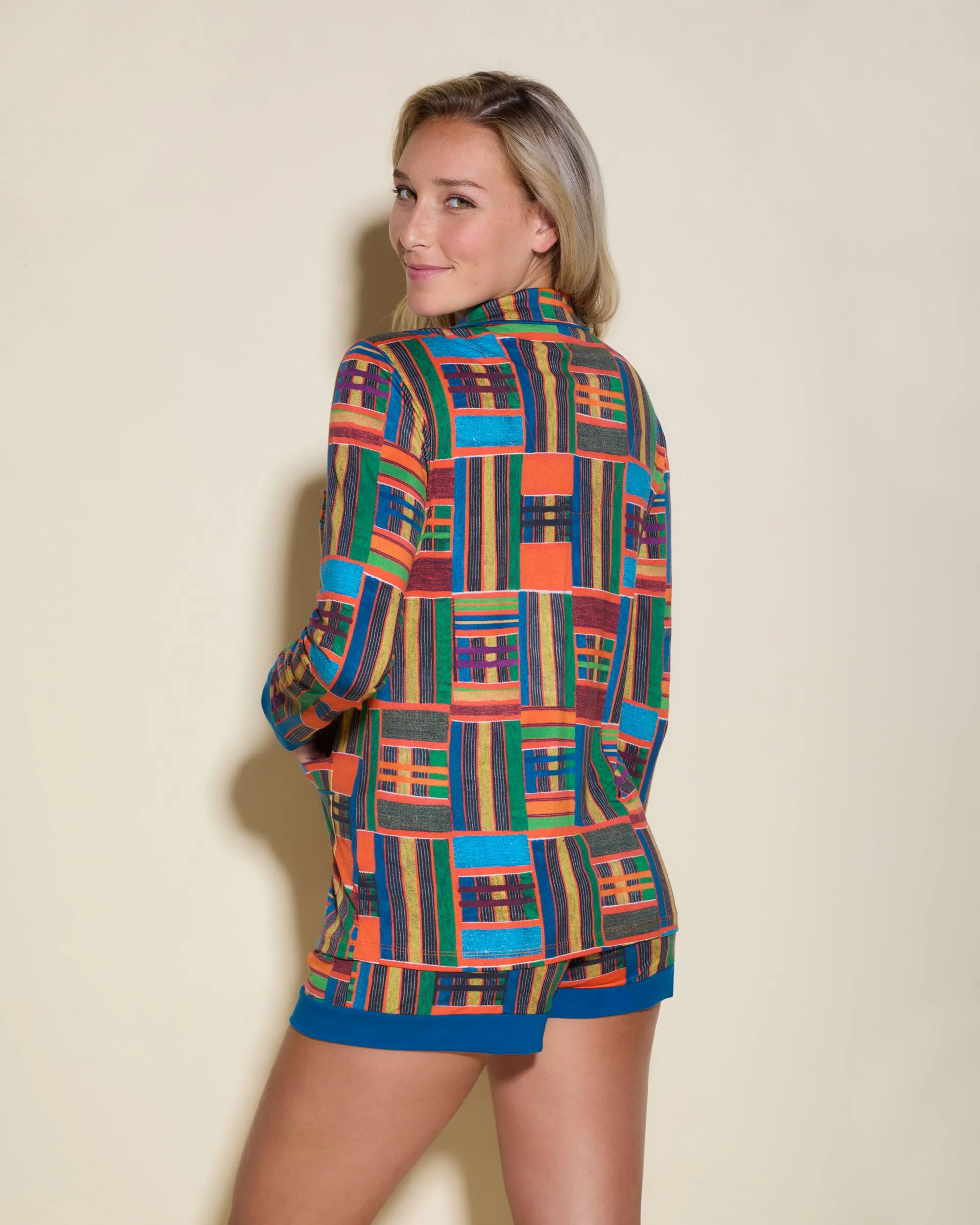 3 Pockets Long Sleeve Top & Boxer Pajama Set