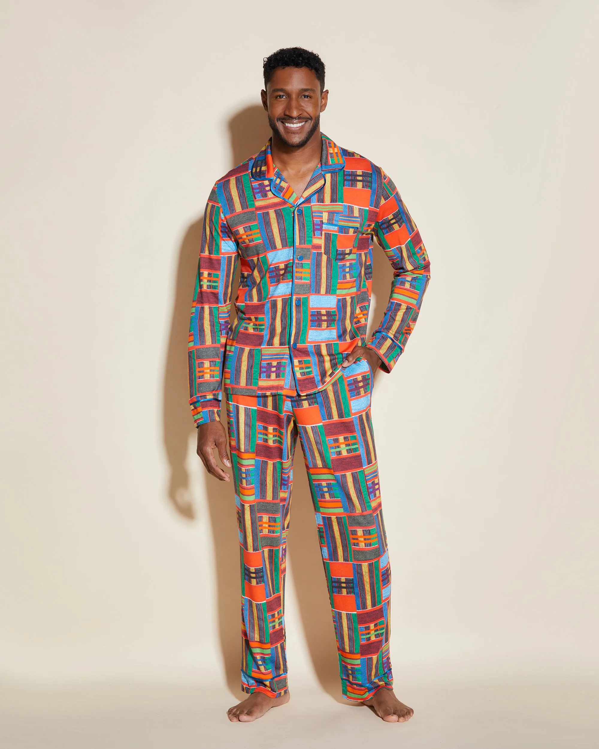Conjunto De Pijama Para Hombre Clásico Con Camisa De Manga Larga Y Pantalones