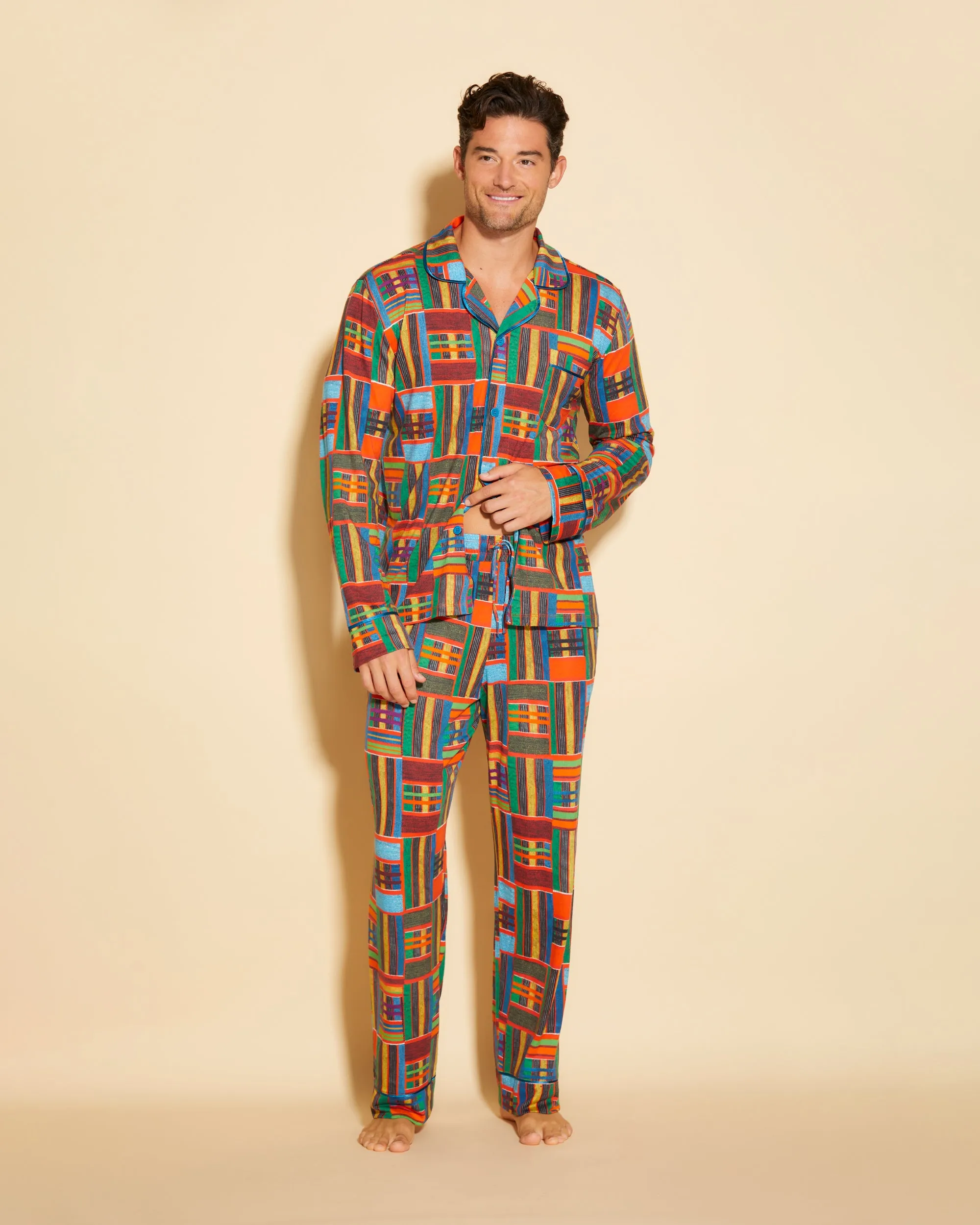 Conjunto De Pijama Para Hombre Clásico Con Camisa De Manga Larga Y Pantalones