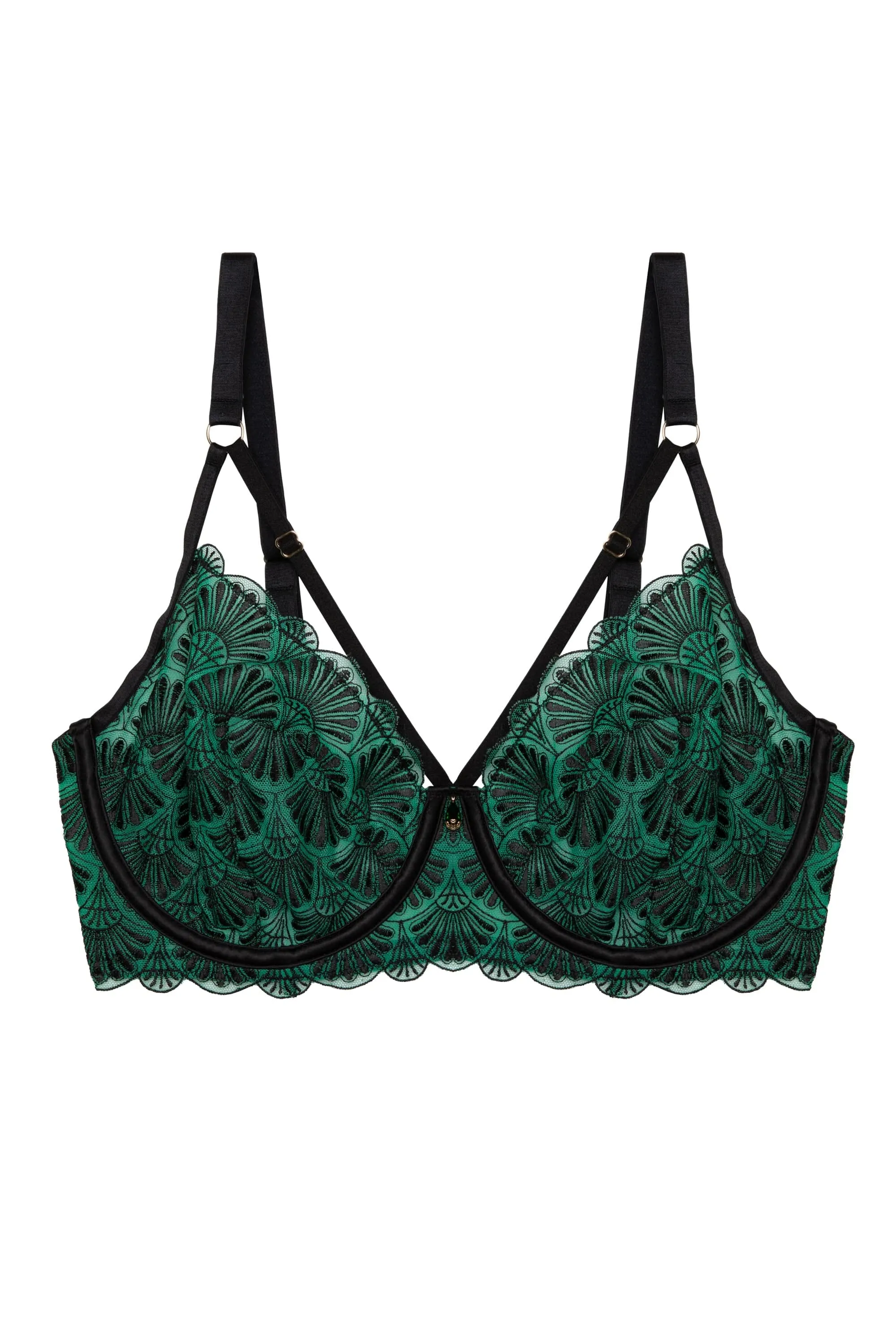 Mia black and jade deco embroidery balconette bra