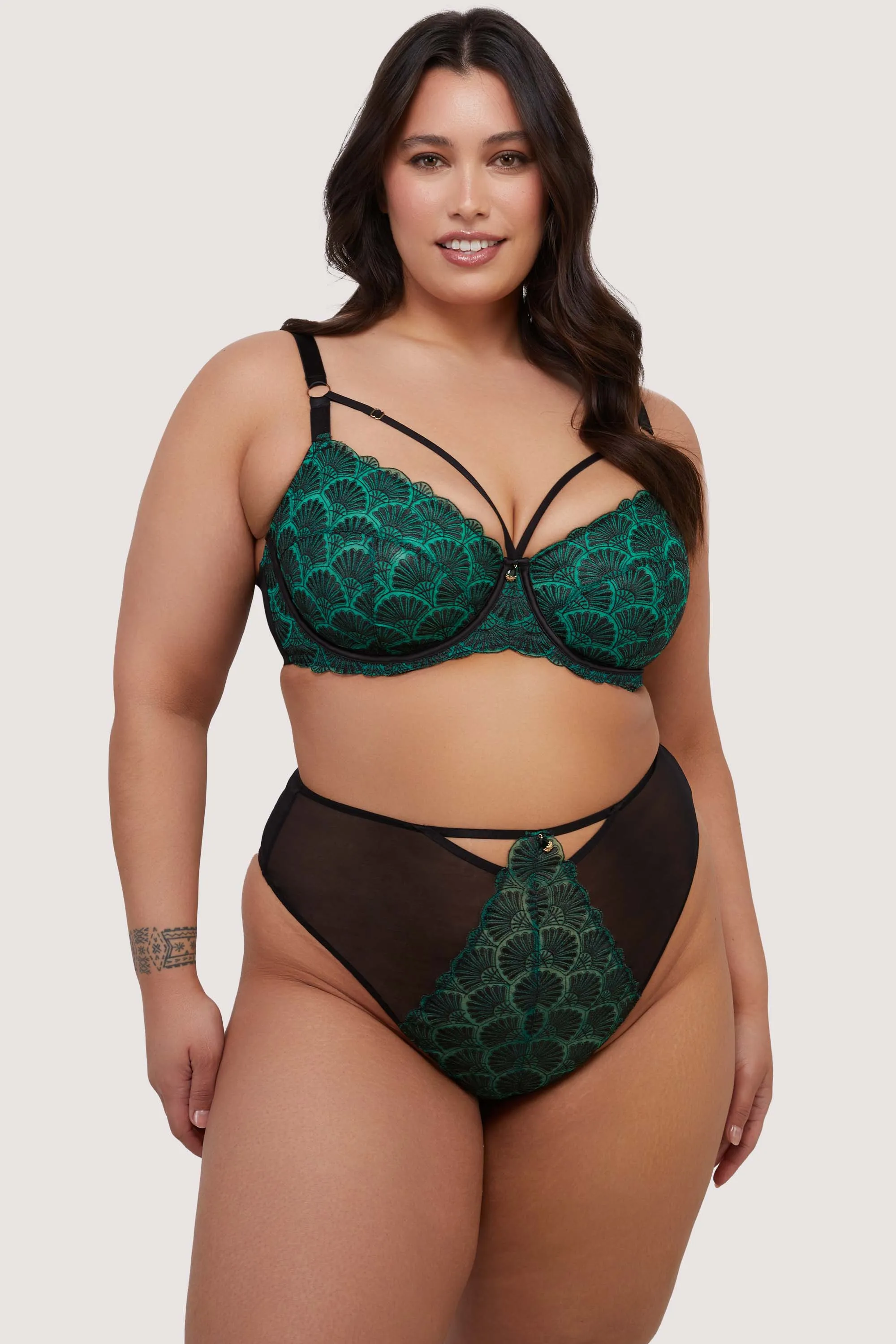 Mia black and jade deco embroidery balconette bra