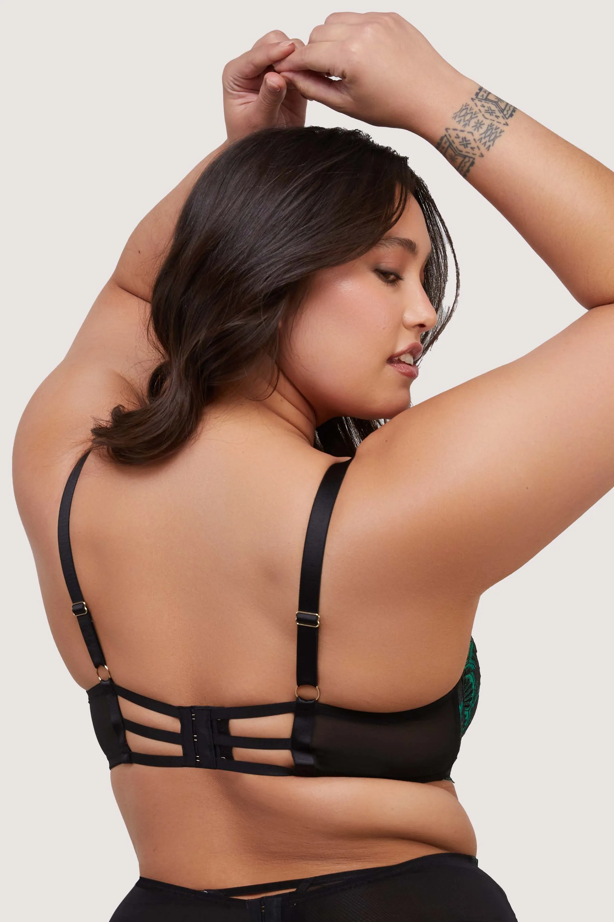 Mia black and jade deco embroidery balconette bra