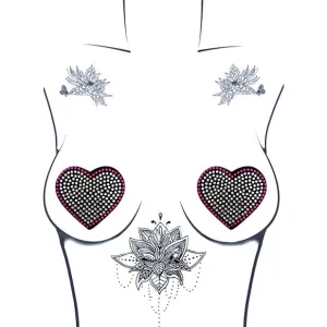 Neva Nude - Burlesque Heart N Soul Crystal Heart Pasties Nipple Covers O/S (Pink/Clear)