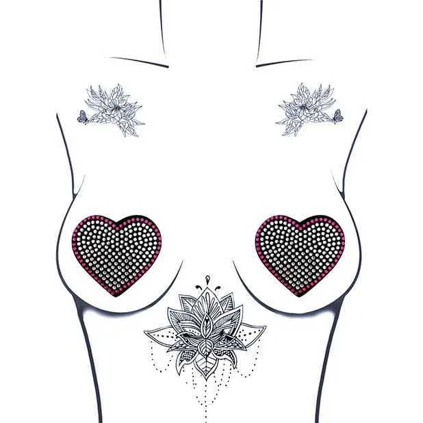 Neva Nude - Burlesque Heart N Soul Crystal Heart Pasties Nipple Covers O/S (Pink/Clear)