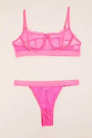 Pink Lace Underwire Lingerie Set