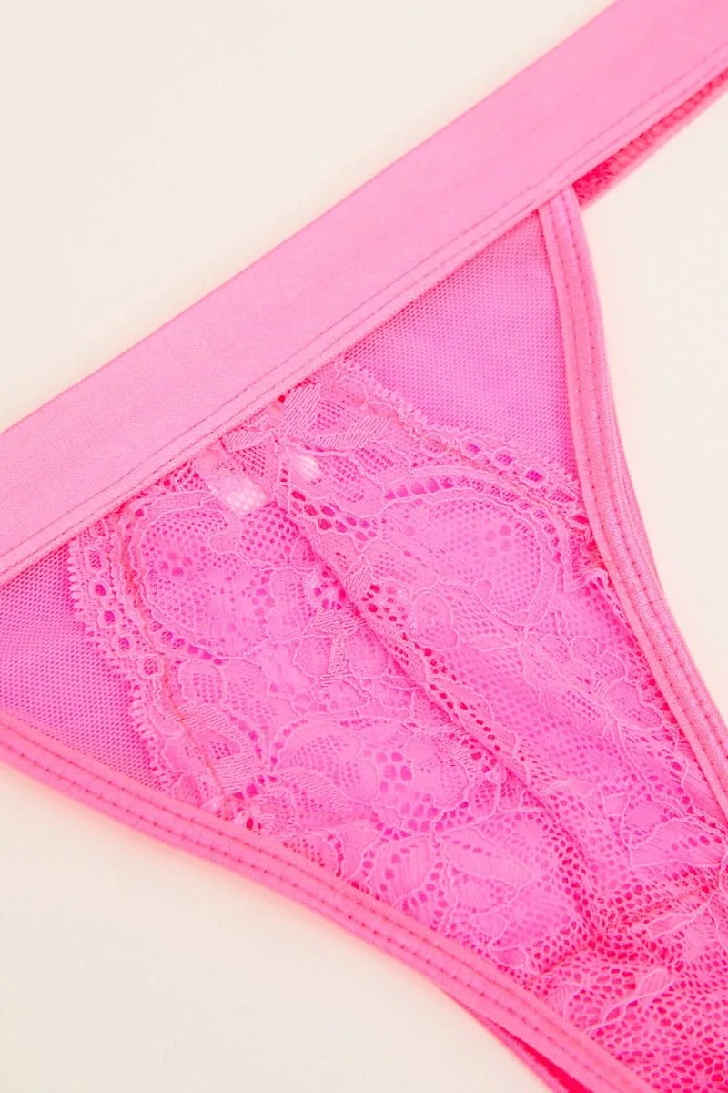 Pink Lace Underwire Lingerie Set