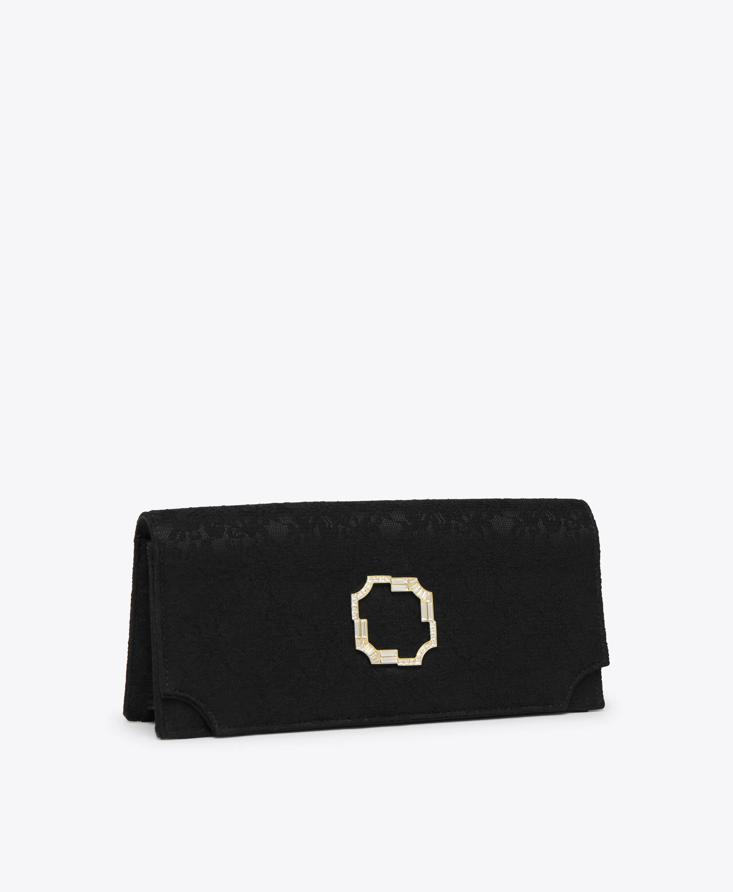 Vivien Black Lace Satin  Clutch Bag